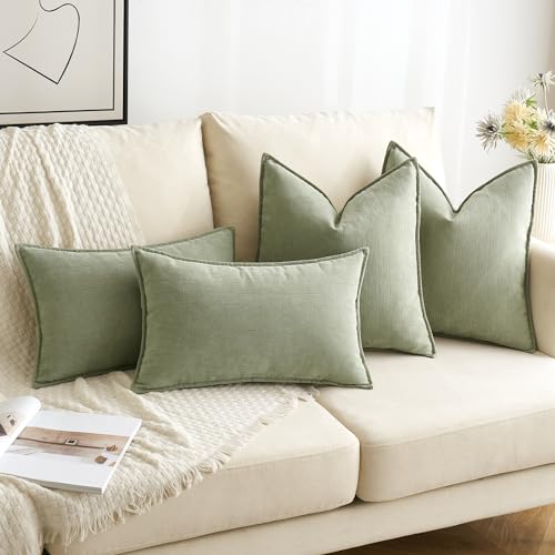 MIULEE Pack of 2 Sage Green Decorative Pillow Covers 20x20 Inch Soft Chenille Luxurious Couch Throw Pillows Farmhouse Cush...