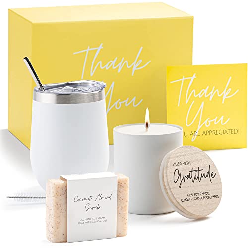 Boxzie Thank You Gifts for Women, Appreciation Gift Box Set, Gratitude Candle Basket - Thoughtful Boxes for Employee, Bos...