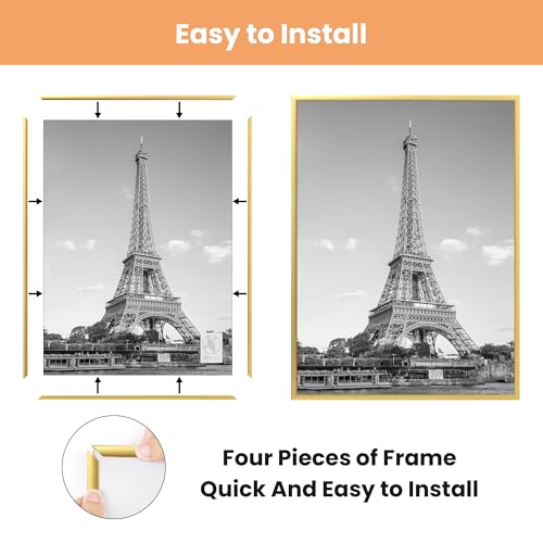 upsimples 12x16 Picture Frame Gold 3 Pack, Scratch-Proof Poster Frames 12 x 16 for Photo Gallery - Slide-In Strips, Horizo...