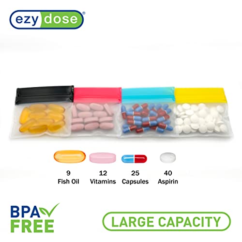 EZY DOSE Reusable 7-Day Pill Pouch Set, Durable Multi-Purpose Travel-Sized Containers, Includes Colors for Easy Identifica...