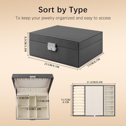 Homeanda Jewelry box 2 layer Jewelry box Leather Jewelry boxes for Women Girls Teens Jewelry organizer box Jewelry Storage...