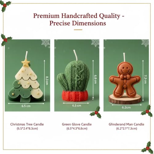 Christmas Candle Gift Set, 3-Pack Decorative Soy Candles, Wood Tray, Holiday Decor with Tree, Gingerbread, Mittens