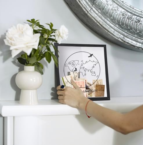 Travel Adventure Archive Shadow Box for Memories, 12x12in Memory Box with Slot on Top for Travel Ticket Stub, Top Loading ...