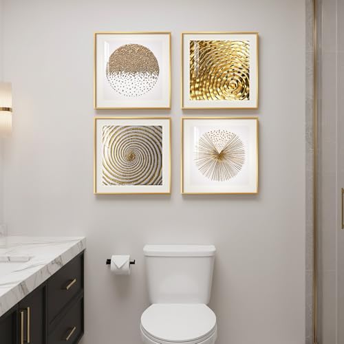 Framed Gold Modern Wall Art Prints, Set of 4 Piece Abstract Geometric White and Gold Wall Decor, Minimalist Contemporary G...