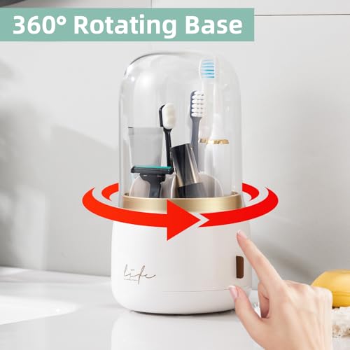 CLOKTA Toothbrush Holders for Bathrooms, Rotating 7 Slots Electric Toothbrush Holders with Cover, Countertop Toothpaste Or...