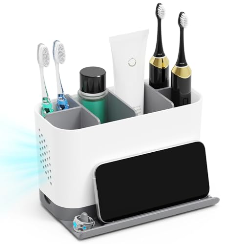 Toothbrush Holders for Bathrooms, Adjustable 6 Slots Electric Toothbrush and Toothpaste Holder, Cord-Friendly Detachable B...