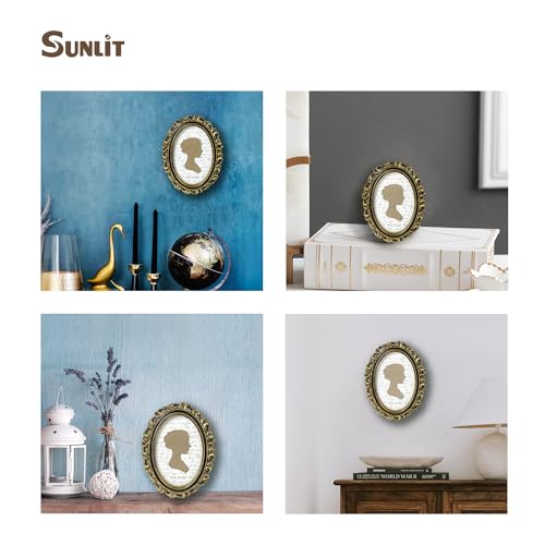 Sunlit Vintage Picture Frame 4x6 Inch, Oval Antique Photo Frames with Glass Front, Luxury Photo Display, Tabletop Wall Han...