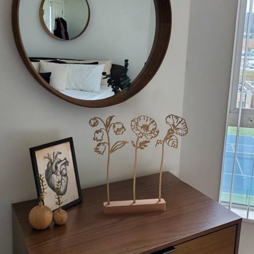 ajdvart Birth Flower with Base – Wooden Birth Month Flower Bouquet, Unique Wood Art Floral Decor for Mom, Wife, Grandma fo...