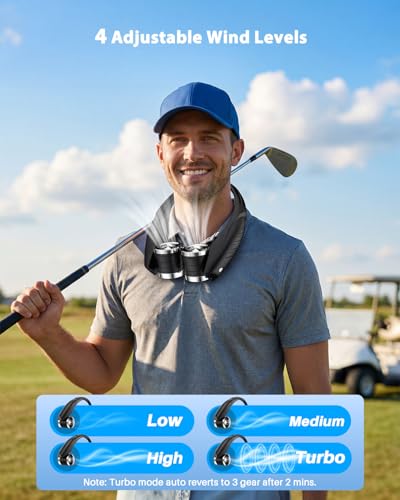 Ausic Portable Neck Fan, Personal Neck Fan with Dual High Speed Turbo Vents, 6000mAh Outdoor Cooling Fan Blow Cold Air, We...