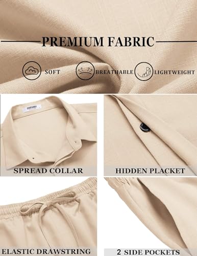 COOFANDY Men's Summer Beach Outfits 2 Piece Short Sleeve Shirts and Shorts Vacation Texture Linen Sets for Men