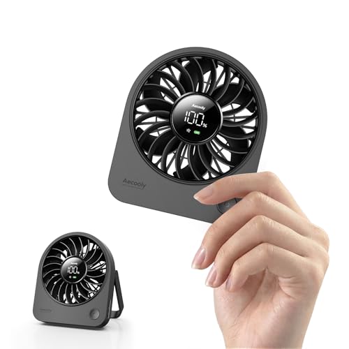 Aecooly Mini Portable Desk Fan, Small Enough to Hold USB Fan, 4 Speeds Quiet Rechargeable [10H Max Cooling Time], 180° Adj...