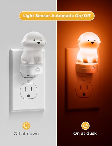 L LOHAS LED Plug in Night Light for Kids, 3D Cute Puppy Night Lights with Dusk to Dawn Sensor, RGB+Soft White 3000K Dog Ni...