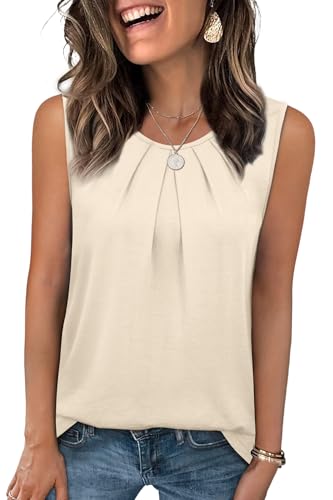 WIHOLL Flowy Tops for Women Business Casual Outfits Pleated Front Tank Tops Loose Fit