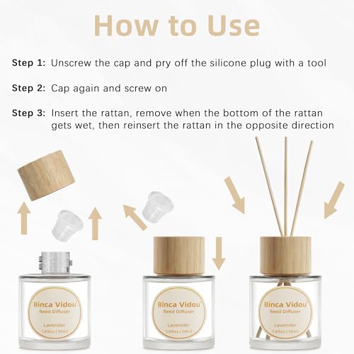 Reed Diffuser Set, Binca Vidou Lavender & Vanilla Natural Scent Oil Diffusers with Sticks for Home Office Bathroom Aromath...