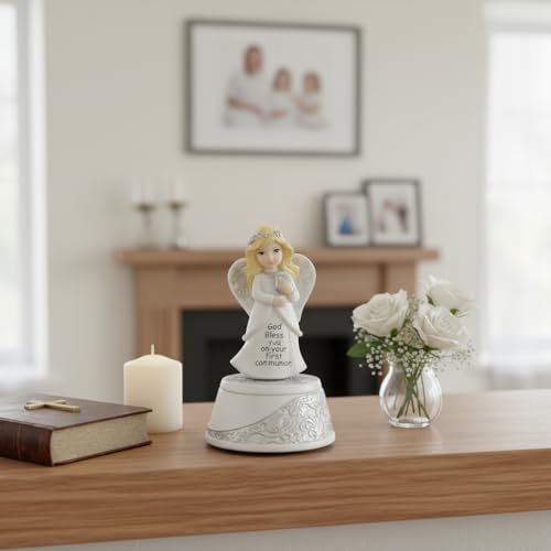 Comfy Hour First Communion Angel Figurine Music Box, Christian Catholic Prayer Keepsake with Chalice and Cross, Artisan Cr...