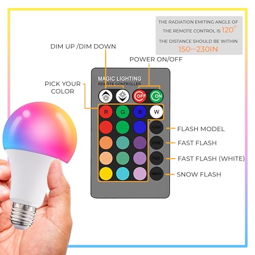 Droiee Dimmable E26 Warm LED Light Bulb, 6W RGBW Color 500LM with 16 Color Changing Modes for Christmas, Party etc with Re...