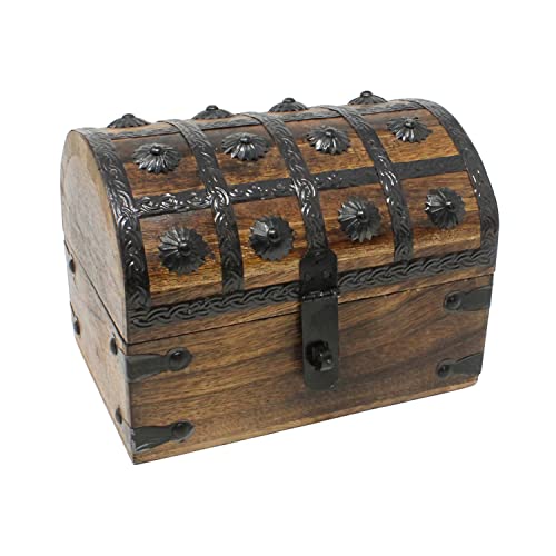 Nautical Cove Treasure Chest Keepsake and Decorative Wood Box (Large 8x6x6) - Storage Box, Wooden Box with Hinged Lid, Rus...