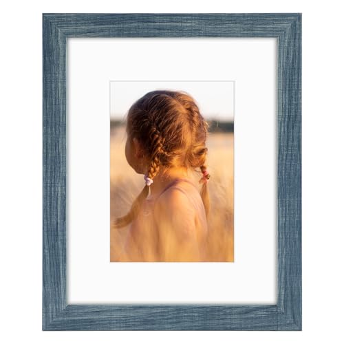 Golden State Art, 8x10 Picture Frame with Mat for 5x7 Photo - High Definition Glass Wall Mounting or Tabletop Display (Blu...