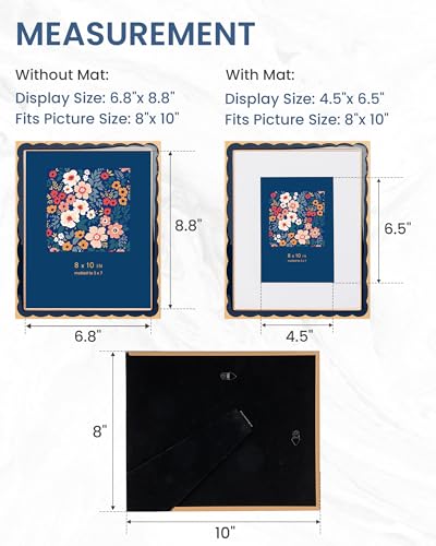 Marsmiles 8x10 Enamel Picture Frames with Wavy Designed Gold Metal Edge, Tempered Glass Photo Frame with Velvet Back for T...