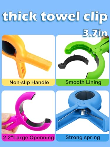 Large Beach Towel Clips, 8 PCS Beach Chair Clips with 2PCS Chip Clips for Chair Cruise Pool, Heavy Duty to Beach Vacation ...