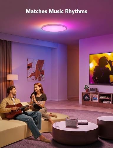 Govee Smart Ceiling Light, RGBIC LED Ceiling Light Fixture, 2400LM Flush Mount Light Fixture, DIY Colors, Works with Alex...