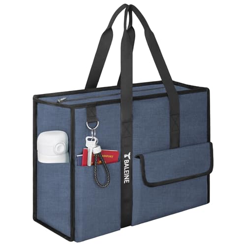 BALEINE Large Utility Tote Bag with Reinforced Bottom, Multi Pockets Foldable Tote Bag for Nurse, Travel, Work