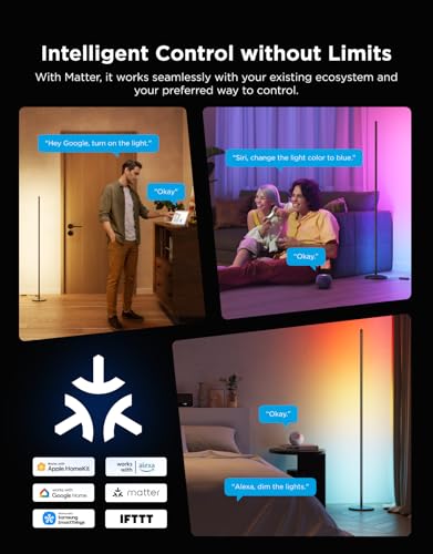 Govee RGBIC Floor Lamp Basic, 1000lm LED Corner Lamp Compatible with SmartThings, Alexa, and Matter, Modern Floor Lamp wit...