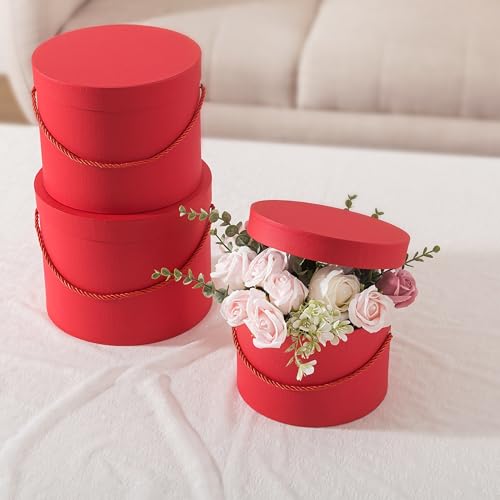 Soul & Lane Round Flower Boxes with Lids: Set of 3 Large Gift Boxes for Flowers and Bouquets, Cardboard Cylinder Gift Box ...