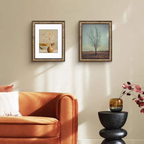 Golden State Art, 11x14 Photo Frame with Mat for Pictures 8x10 and Real Glass (Dark Gold Brown & Bronze Pewter Panel with ...