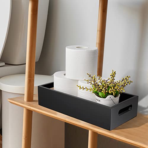 ALELION Black Bathroom Basket - Wooden Toilet Tank Paper Basket with Handle for Organizing - Back of Toilet Storage Organi...