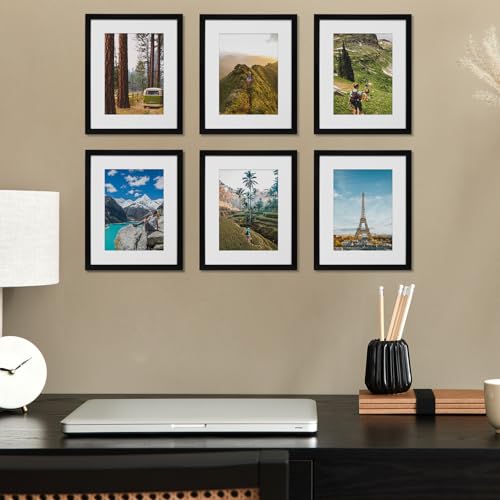 Fixwal 8x10 Picture Frame Set of 6 with Shatter Resistant Plastic Glass, Thin Border and Light Weight Photo Frames for Wal...