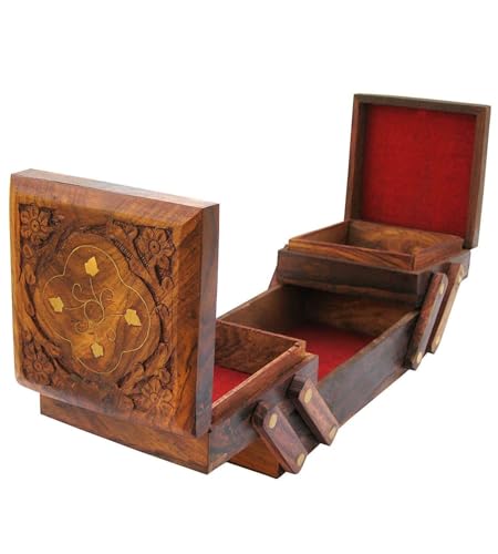 ZYNTIX Wooden Jewelry Organizer - 3 in 1 Jewelry Box with Multiple Compartments for Rings, Necklaces, Earrings - Elegant D...