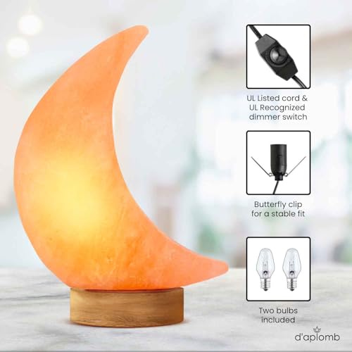 d'aplomb 100% Authentic Natural Himalayan Salt Lamp;Hand Carved Moon Pink Crystal Rock Salt from Himalayan Mountains; Dimm...