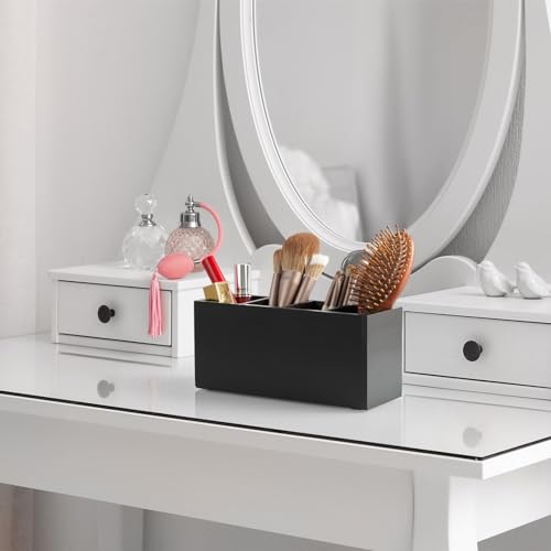 Bivvclaz Pencil Pen Holder for Desk, Wooden Office Desk Organizers and Accessories with 4 Slots for Countertop, Makeup Bru...