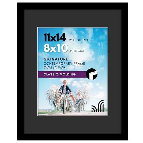 Americanflat 11x14 Picture Frame with Shatter-Resistant Glass - Use as 8x10 Picture Frame with Black Mat and White Trim or...
