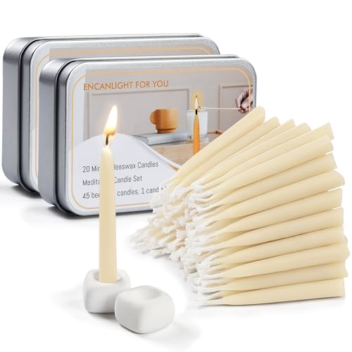 Meditation Beeswax Candles 40Pcs, 20 Minute Mini Candles Set, 2.6 Inch Small Bees Wax Taper Candles - Smokeless, Dripless ...