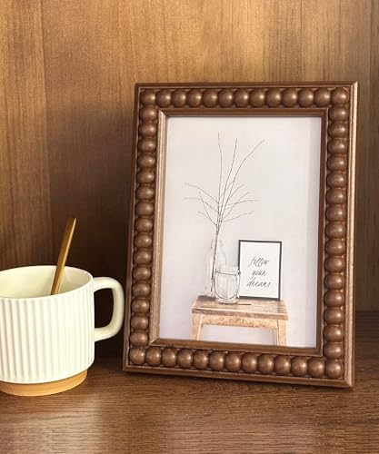 Moodisque 5x7 Picture Frame Wood Beaded Photo Frame MDF Brown Rusitc Frames Vintage Unique Wall Hanging Desktop Gifts Home...