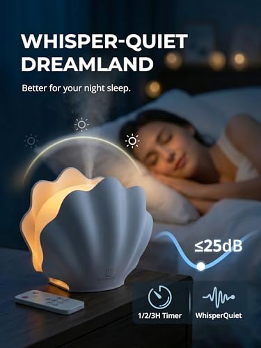 Essential Oil Diffuser 260ML, Shell Aroma Diffuser with Remote Control, 7 Colors LED Night Light for Bedroom Home Relaxati...
