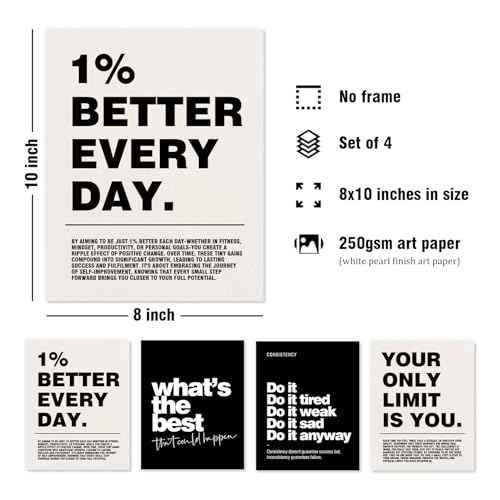 DSHFG Motivational Inspirational Office Wall Art Decor Prints Set of 4, Black Motivational Wall Decor Trendy Retro Posters...
