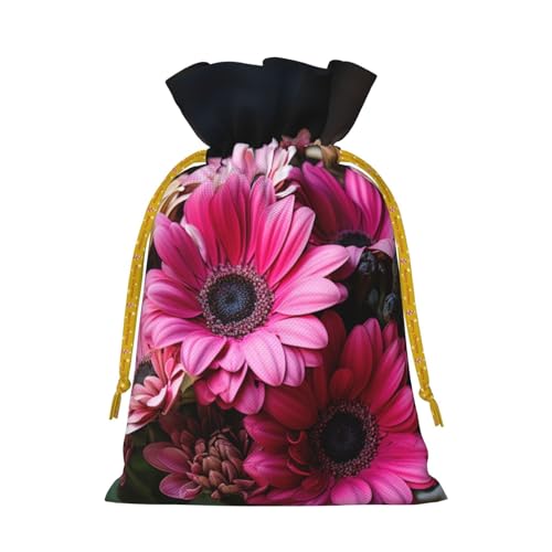 LHBZXMKJ Pink Orange Daisy Flower Print Drawstring Present Bags Christmas gifts Wrapping Sacks Pouches for Xmas Party ﻿