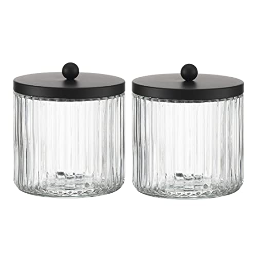 KMwares 2-Pack Glass Qtip Holder Dispenser Set - Bathroom Canister Storage Organizer for Cotton Balls, Swabs, Floss Picks,...