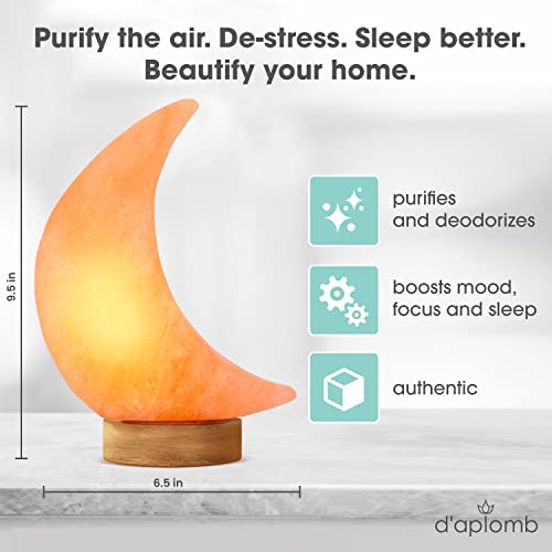 d'aplomb 100% Authentic Natural Himalayan Salt Lamp;Hand Carved Moon Pink Crystal Rock Salt from Himalayan Mountains; Dimm...