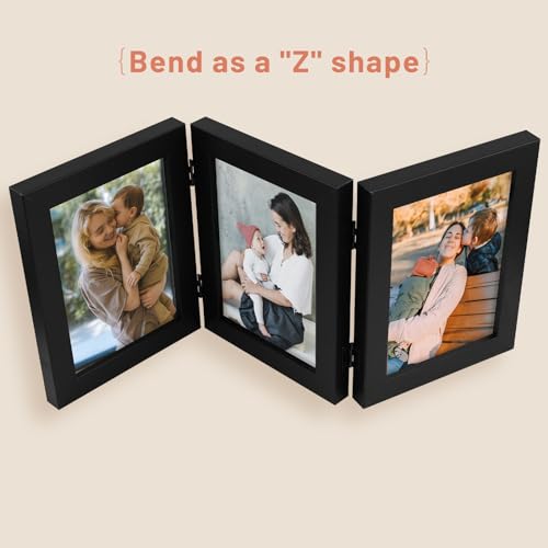 Golden State Art, 5x7 Three Picture Frame Trifold Hinged Photo Frame with 3 Openings, Desk Top Family Picture Collage, wit...