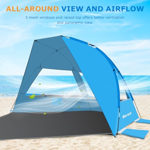 Gorich Portable Beach Tent for 3/4-5/6-7 Person with UPF 50+ UV Protection, Lightweight & Foldable Sun Shelter with 5 Sand...