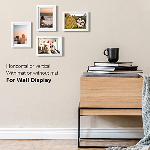 KINLINK 5x7 Picture Frame White Set of 4, Wooden Photo Frames Matted 4x6 with Plexiglass for 4x6 with Mat or 5x7 without M...