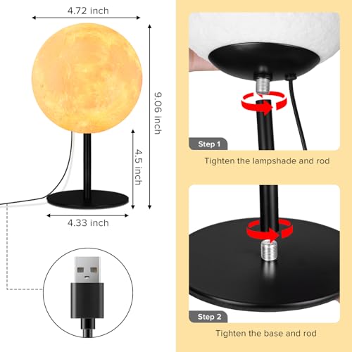 Moon Lamp Small Table Lamp for Bedroom, Dimmable Bedside Table Lamp with 30 Modes, Night Light Bedside Lamps for Night Sta...