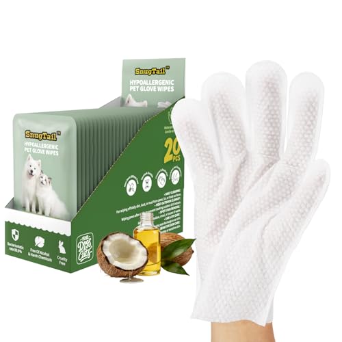 SnugTail Pet Wipes, Pet Glove Wipes for Dogs & Cats,Shedding Control, Dander Removal & Paw Cleaning, Travel Essentials for...
