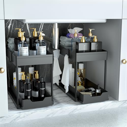 DEKAVA Under Sink Organizer 2 Pack, Bathroom Cabinet Organizer, 2 Tier Sliding Cabinet Basket Organizer Drawer, Multi-Purp...