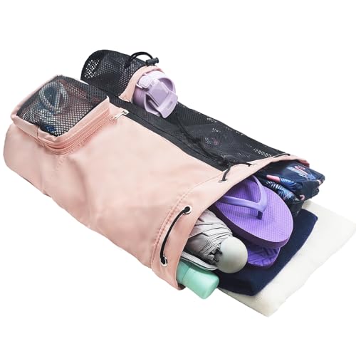 lifwimner Mesh Beach Backpack with Wet Pocket Drawstring Pool Bag Waterproof Swimming Bag Gym Backpack for Men & Women