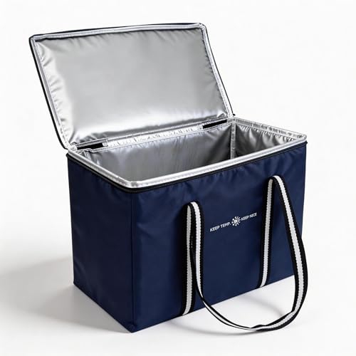 Insulated Food Delivery Bag, Large Durable Reusable Shopping Grocery Bag with Zipper – Foldable Thermal Cooler Bag for Hot...